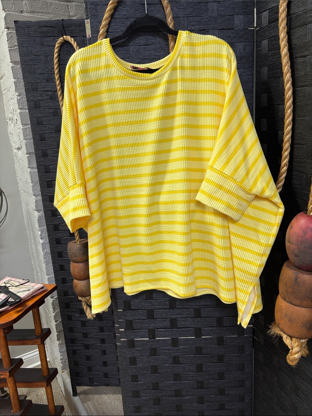 Yellow Striped Knit Oversized Pullover - Women